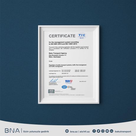 BNA İSO idarəetmə standartı üzrə iki beynəlxalq sertifikat alıb