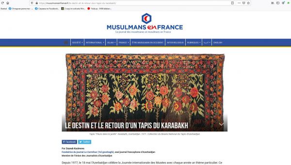 Zeynab Kazımova Fransa portalında Qarabağ xalçasından yazdı