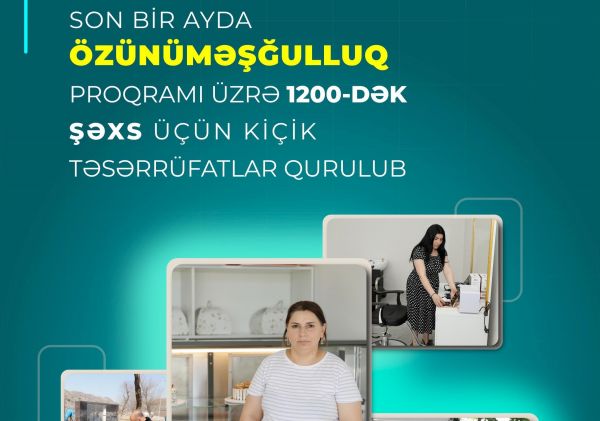 Son bir ayda özünüməşğulluq proqramı üzrə 1200-dək şəxs üçün kiçik təsərrüfatlar qurulub