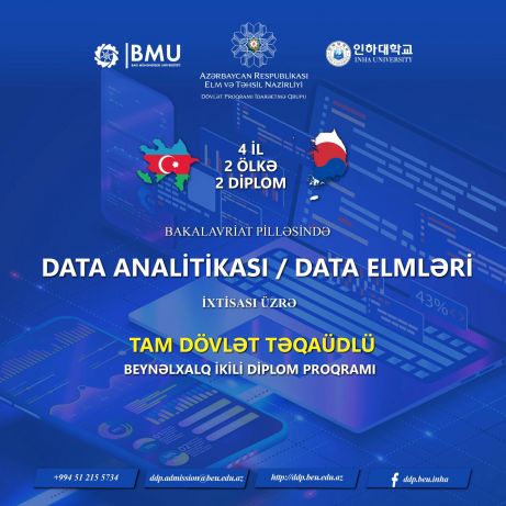 BMU-İNHA İDP çərçivəsində “Data analitikası” ixtisası üzrə - 4 ilə 2 diplom