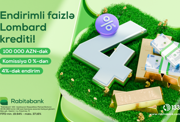 “Rabitəbank”dan lombard krediti üzrə faiz dərəcəsində 4 faizədək endirim