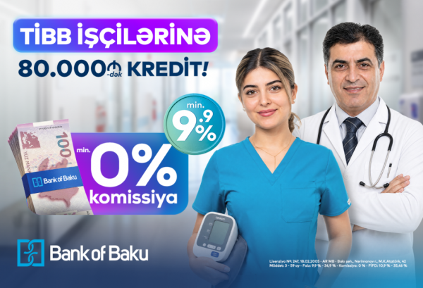 “Bank of Baku”da səhiyyə işçilərinə özəl fürsət var: 80 min manatadək kredit 0 faiz komissiya ilə