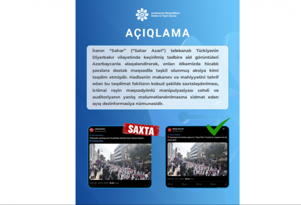 İranın "Səhər" telekanalı ictimai rəyi çaşdıran dezinformasiya yayır - Media və Yayım Şurası